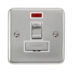 Curved Polished Chrome 13A Fused Ingot Connection Unit Switched With Neon - White Trim - SE Home