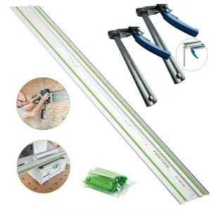 Festool 1.4m Guide Rail FS1400/2-KP +S-KP/30 Adhesive Pad + Quick Release Clamps