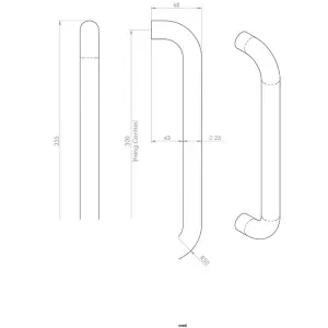 4x Round D Bar Pull Handle 325 x 25mm 300mm Fixing Centres Satin Steel