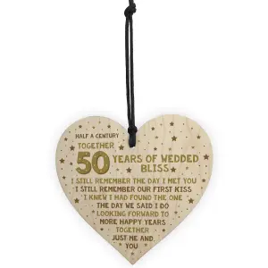 50th Wedding Anniversary Card Wood Heart Gift For Husband or Wife Thank You Keepsake Plaque