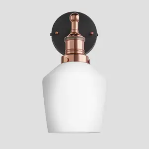 Industville Brooklyn Opal Glass Schoolhouse Wall Light, 5.5 Inch, White, Copper Holder