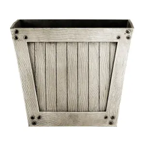 simpa 2PC Natural Slatted Wood Style Plastic Planters 31cm (Dia)