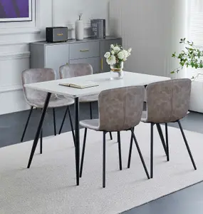 Hallowood Furniture Cullompton Rectangular Dining Table 120cm with 4 Grey Leather Effect Chairs