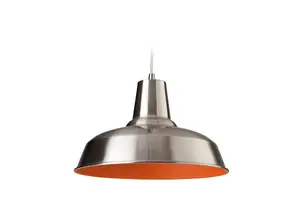 Luminosa Smart 1 Light Dome Ceiling Pendant Brushed Steel, Orange Inside, E27