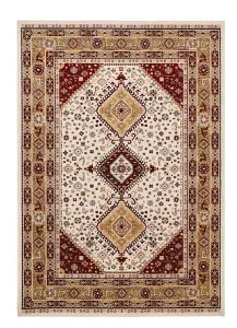 Traditional Persian Bordered Floral Cream Geometric Wool Rug for Living Room and Bedroom-240cm X 340cm