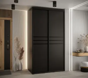 Sleek Black Sliding Door Wardrobe W140cmH205cmD60cm - Modern Storage Solution