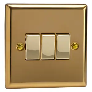 Varilight 3-Gang 10A 1- or 2-Way Rocker Switch Polished Brass