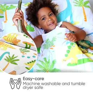 Bloomsbury Mill - Dinosaur World Kids Toddler Cot Bed Duvet Cover and Pillowcase Set - Cot Bed - 150 x 120cm