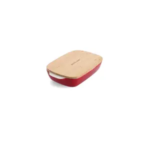 KitchenAid Stoneware Rectangular Dish with Bamboo Lid Empire Red / 26cm