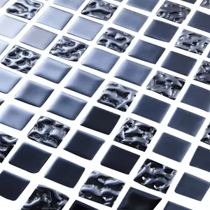 Flourencia Black Gloss Glass effect Glass Mosaic tile, (L)300mm (W)300mm