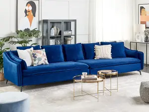 Beliani Modern Velvet Sofa Navy Blue AURE