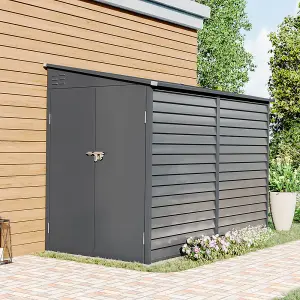 8.8 x 4.7 ft Pent Metal Garden Storage Shed Lean to Shed Motorcycle Shed with Lockable Door,Grey