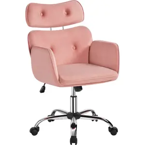 Yaheetech Velvet Desk Chair with Adjustable Headrest - Pink