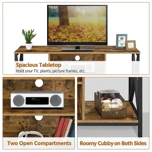 Yaheetech Rustic Brown 106 cm Wide TV Stand with Storage Shelves and Cable Management