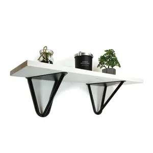 Solid Pine Rustical Shelf White Black Hairpin Bracket Style 20x60cm