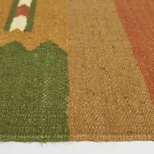 Homescapes Lundi Orange & Green Kilim Cotton & Jute Rug 160 x 230 cm