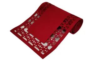 Snowflake Christmas Table Runner Red Felt Mat Xmas Dinner Center Runner 1.8M