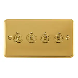 Curved Polished Brass 4 Gang 2 Way 10AX Toggle Light Switch - SE Home