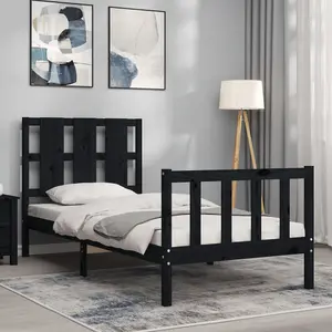 Berkfield Bed Frame with Headboard Black Small Single Solid Wood