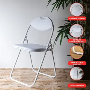 Set of 2 Foldable White Chairs for Small Spaces - Versatile Indoor Metal Folding Chairs -Desk Chairs for Bedroom, Office, & Guests