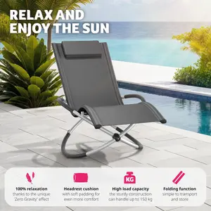 Sun Lounger Paulina - ergonomic, breathable, resistant, foldable, with cushion - grey