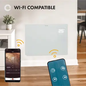 WiFi Smart Electric Glass Panel Heater 1500W Wall Mounted Or Free Standing White