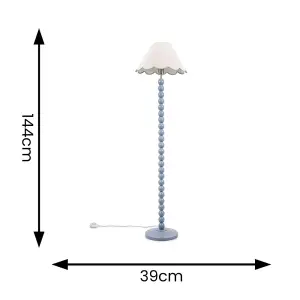 ValueLights Bobbles Powder Blue Bobbin Floor Lamp with Green Trim Scallop Shade - LED Bulb Included