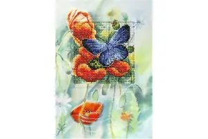 Counted Cross Stitch Kit: Greetings Card: Butterfly and Poppies