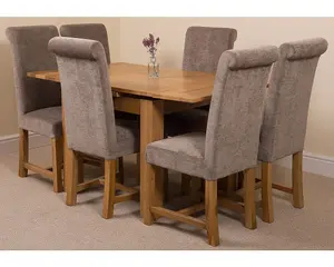 Richmond 90cm - 150cm Square Oak Extending Dining Table and 6 Chairs Dining Set with Washington Grey Fabric Chairs