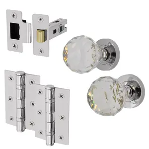 EAI Glass Door Knob Latch Kit - 76mm hinges - 78mm Latch - Polished Chrome