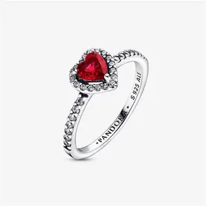 Pandora Elevated Red Heart Ring - Sterling Silver / Mixed Stone / Red - Sz. 52