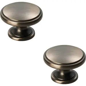 2x Ring Domed Cupboard Door Knob 38.5mm Diameter Gun Metal Cabinet Handle