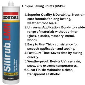 Soudal Silirub LMN Neutral Silicone - 300ml - Clear  (114573) (Pack of 6)