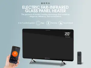 BERG 720W Far Infrared Electric Wi-Fi/Remote Control Smart Glass Panel Heater - Ultraslim (12mm)