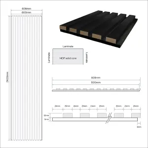 Black Laminate Acoustic Wall Panel 2400mm x 600mm (Black Felt)