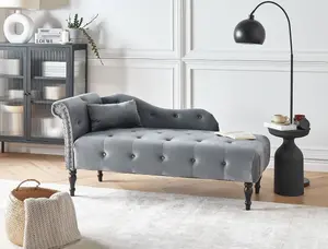 Left Hand Velvet Chaise Lounge Grey IVRY