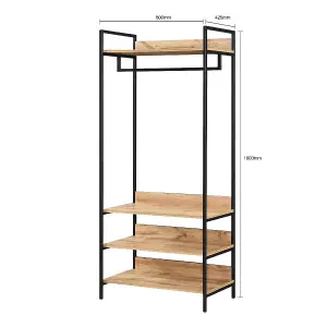 Alva Open Double Wardrobe with 4 Shelves Oak Storage Clothes Hanging Rail Stand