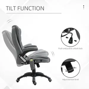 Vinsetto Massage Office Chair 130 degree Recliner Ergonomic Gaming Seven Point Heated Home Padded Linen Fabric Grey