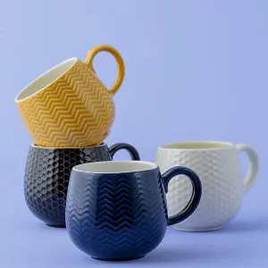 Set of 6 Embossed Honeycomb Cream Mug 350ml