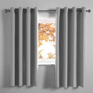 Kids Blackout Eyelet Curtains Thermal Pair of Ring Top Panels, Silver - 46X72"