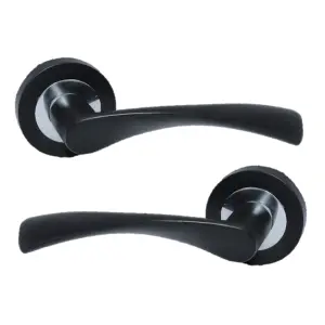 Astrid Door Handles Latch Twist Lever on Rose Duo - Matt Black Chrome 120mm