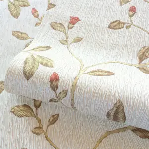 Holden Décor Opus Lia Red Metallic effect Floral trail Embossed Wallpaper