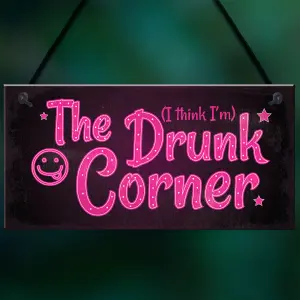 Red Ocean The Drunk Corner Shabby Chic Hanging Plaque Vodka Home Bar Pub Man Cave Garden Sign