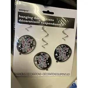 Unique Party New Year Hanging Decoration (Pack of 3) Multicoloured (One Size)