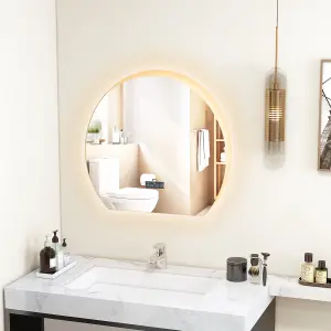 COSTWAY Frameless LED Bathroom Mirror Half Circle Anti-Fog Vanity Mirror w/ Touch Switch