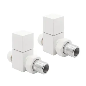 Pair Of Square White Straight Radiator Valves