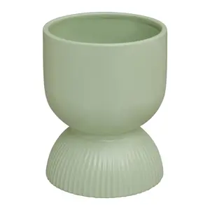 Interiors by Premier Sage Green Planter, Durable Ceramic Construction Of Outdoor Pot, Cylindrical Design Garden Flower Planter