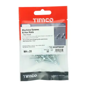 TIMCO Machine Pan Head Screws & Hex Nut Silver - M4 x 20