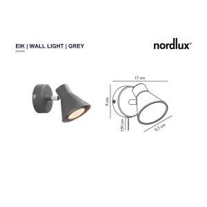 Nordlux Eik Indoor Living Dining Metal Wall/Ceiling Light in Grey (Diam) 15cm