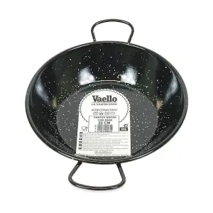 Enamelled Deep Frying Pan With Handles 22cm & Stainless Steel Paella Skimmer 9.5 x 30 cm